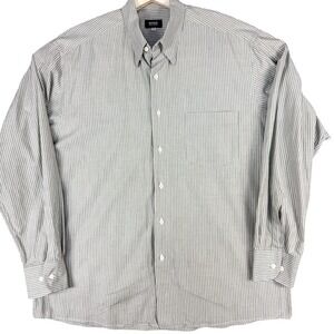 BOSS Hugo Boss Shirt Mens 43 US17 Gray White Stripe Button Front Cotton Portugal